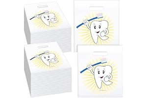 Aliceset 300 Pcs Tooth Merchandise Bags with Handles Plastic Dental Bags for Patients Dental Gifts Bulk for Dentist Office Goodie Packaging Appreciation Gifts Retail Party Favor, 8.27x9.45in (Cute)