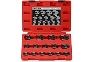 ARUCMIN 3/8" and 1/2" Drive Crowfoot Flare Nut Wrench Set, 15-Piece 8-24mm Metric Crows foot Wrench Set Chromium Molybdenum Steel with Organizer Box