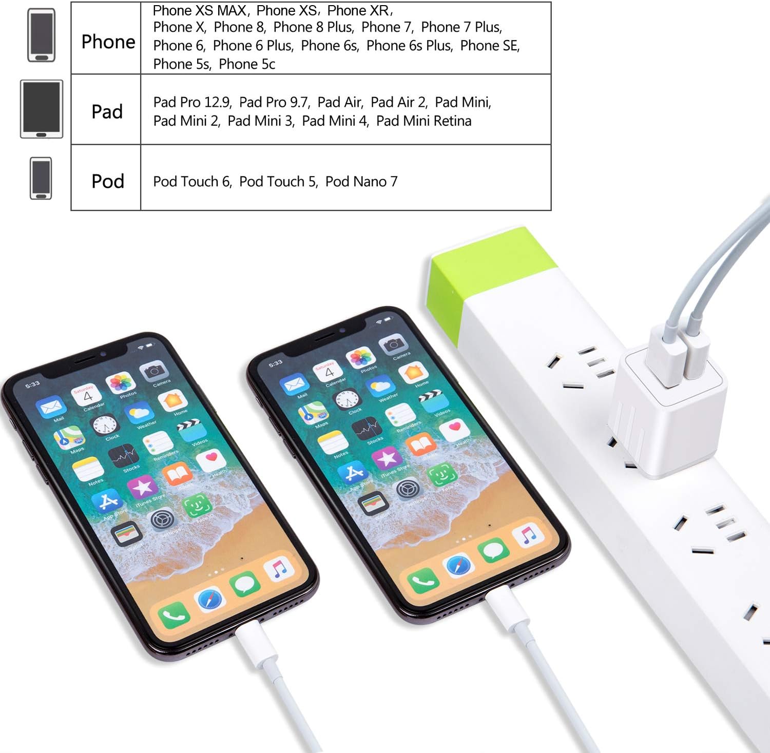 KOZOPO iPhone Charger, Lightning Cable 6FT(2 Pack) Fast Charging Data Sync Transfer Cord with 2 Port USB Plug Wall Charger Travel Adapter Compatible with iPhone 11 Pro Max XS XR X 8 7 Plus 6S for iPad