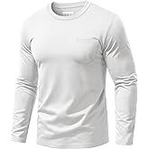 EKLENTSON Men's Cotton T-Shirts Long Sleeve Pocket Tee Crewneck Moisture Wicking Casual Tshirts Solid Color