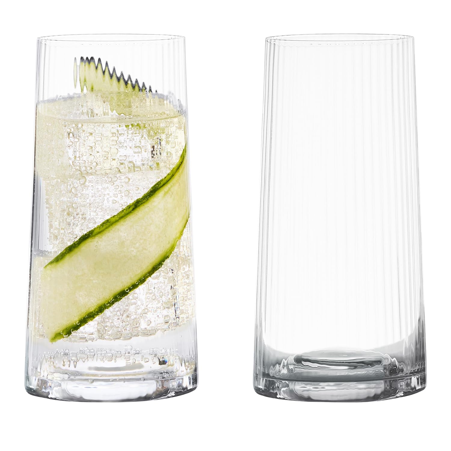 Anton Studio Designs Empire Handmade Highball Glasses for Cocktails, Water, or Smoothies - 550 ml - Clear - Set of 2 Elegant Drinking Glasses