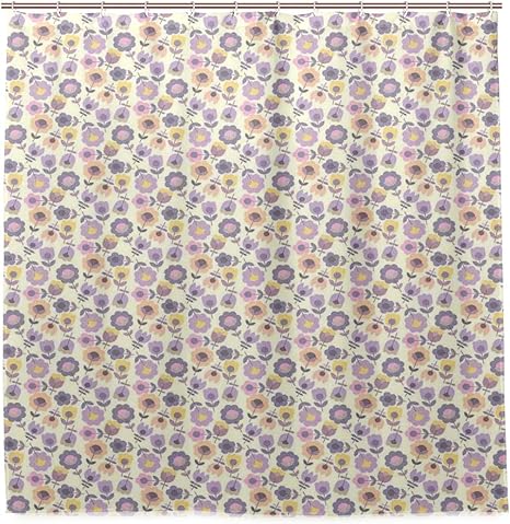 Amazon Ninehasa シャワーカーテン 防水 ポリエステル 風呂カーテン 浴室 おしゃれ かわいい グラフィックの様式化された花のヒナギクと茎 とチューリップの葉イラスト 取付簡単 浴室 間仕切り カーテンリング付属 シャワーカーテン ホーム キッチン オンライン通販