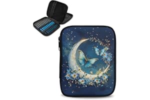 Kathyboom Moon Butterfly Crochet Hook Case Without Hooks,Zipper Storage Organizer Bag with Web Pockets for Various Crochet Needles/Knitting Accessories/Crochet Hook Kit Tools