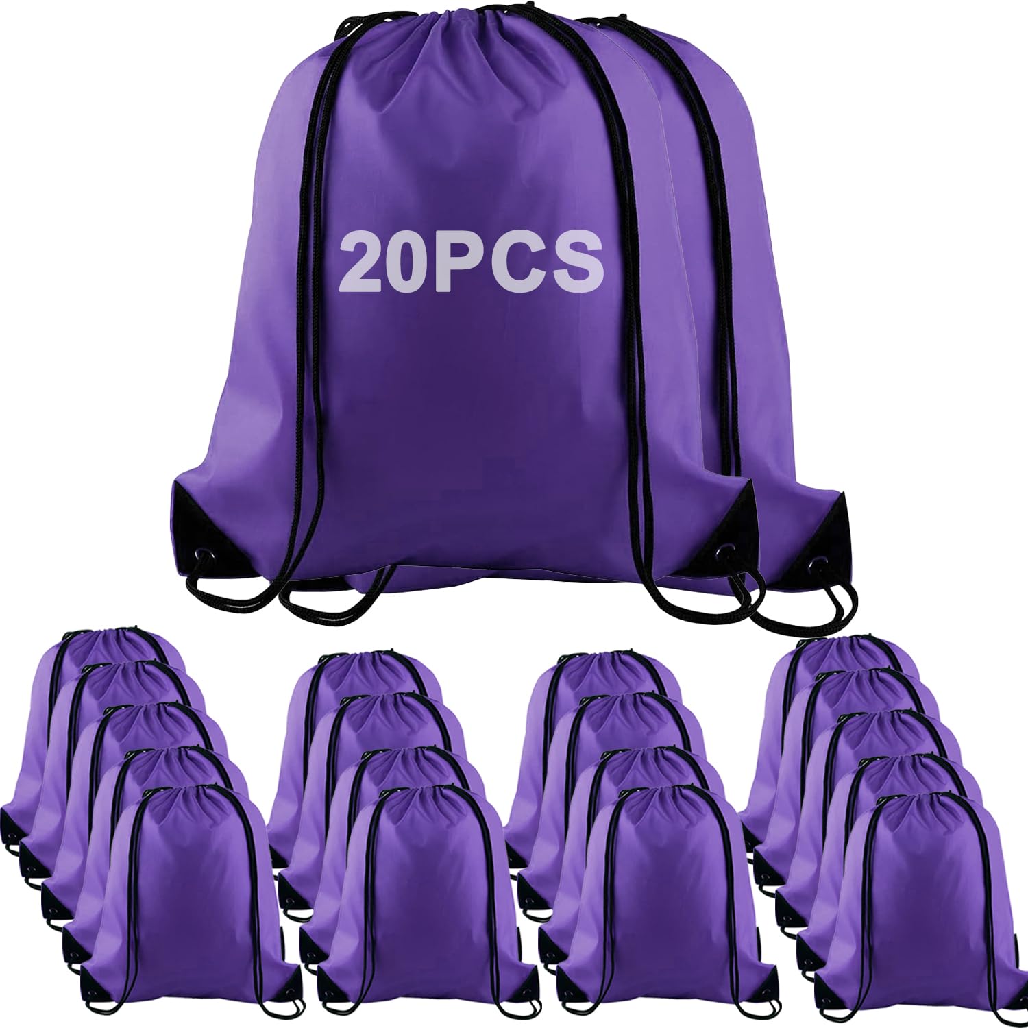 LOSYHU 20 Pack Drawstring Bags String Backpack Bulk Sack Cinch Bag Drawstring Backpack Bags Sport String Gift Bag for Gym Traveling, Purple