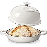 Velaze Enameled Cast Iron Dutch Oven for Bread Baking,5 QT Round Bread Oven Pot with Dome Lid for Sourdough, Roasting,Braising(White)