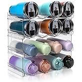 Stackable Water Bottle Organizer, Large Compartment Water Bottle Holder, 4 Tier Clear Water Bottle Organizer for Cabinet, Bottle Rack for Kitchen Organization and Storage - Hold 16 Bottles