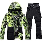 WOWULOVELY Men's Winter Snowsuit Waterproof Windproof Mountain Jacket and Pant Sets Insulated Snowboarding Skisuit