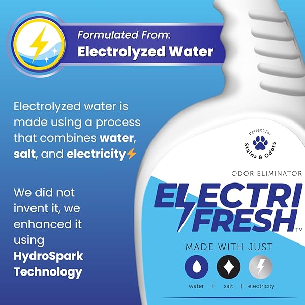ELECTRIFRESH ODOR ELIMINATOR, 32OZ SPRAY, INSTANTLY & PERMANENTLY DISMANTLES SMELLS FROM DOGS, CATS, PET, FURNITURE, FABRIC, BATHROOM, GARBAGE, FRESHENER, DEODORIZER, ALL PURPOSE, MADE IN THE USA