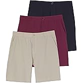 Real Essentials 3 Pack: Mens 9" Stretch Golf Shorts with Pockets - Flat Front Casual Work Dress Short for Men