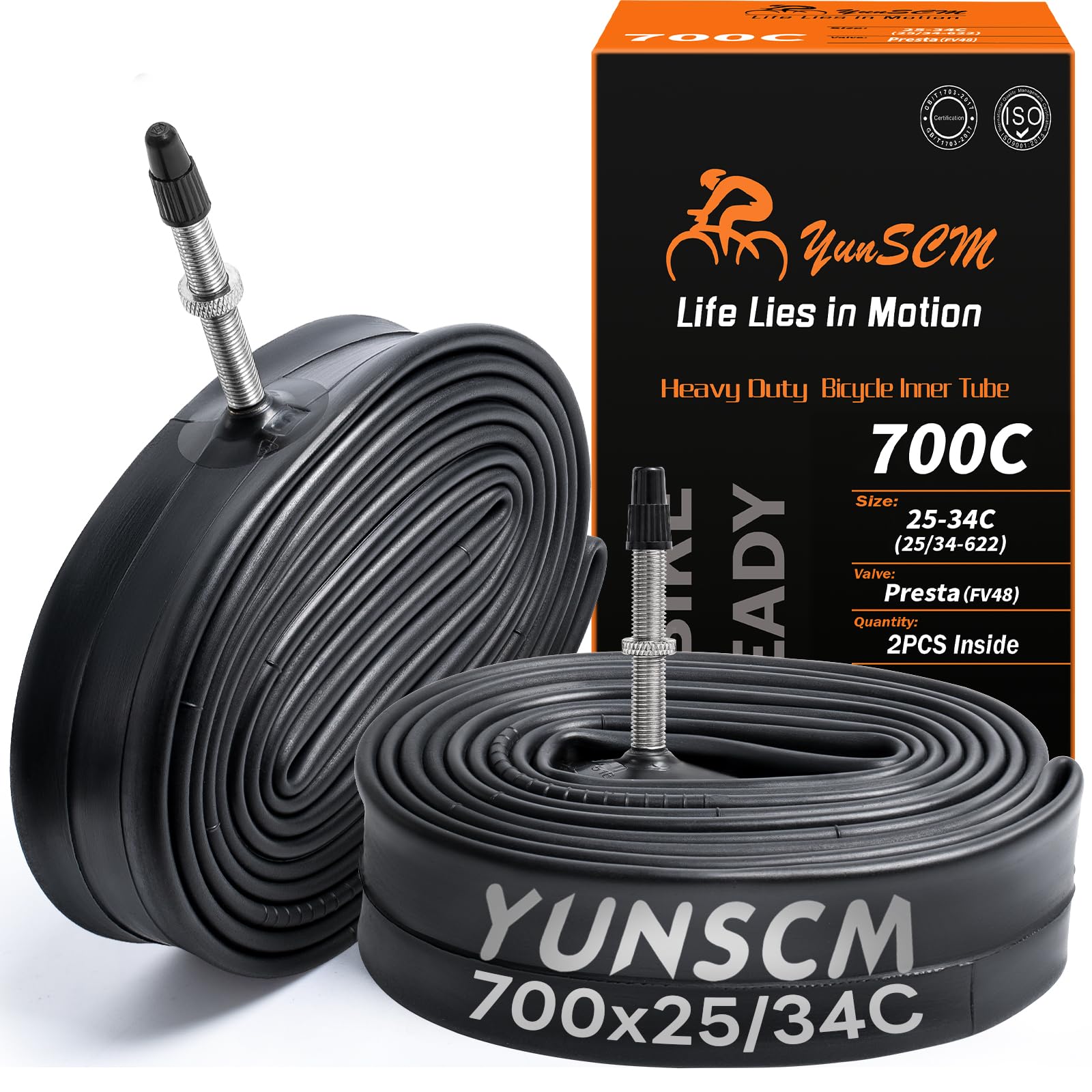 2PCS Heavy Duty 28" Bike Tubes 700Cx25C 700Cx28C 28x1.10 700Cx30C 28x1.20 700Cx32C 28x1.25 700Cx34C 25/34-622 FV48mm Presta Valve 700C Inner Tubes Compatible 700Cx25C/34C Road/MTB Bicycle Tubes — image 1