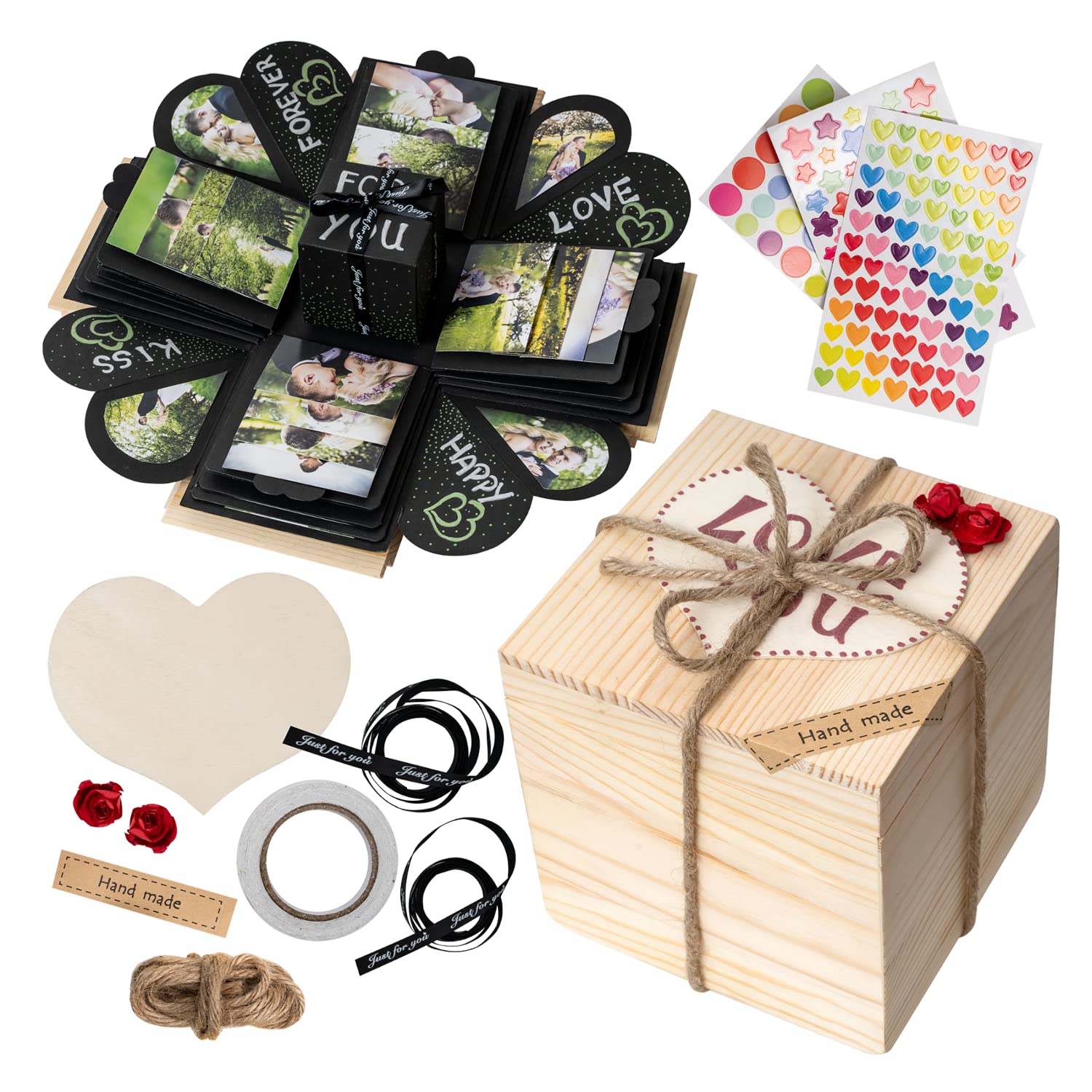 WoodenCaseExplosionBox Personalised Photo Gift Box - DIY Black Explosion Surprise Box for Engagement, Anniversary, Valentine, Birthday, Mother's Day