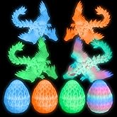 Flavery 4 Pack 3D Printed Dragon Egg - Small Scale Egg with Winged Dragon Inside, Surprise 3D Printed Gift Toy, Desk Executive Pet, Figurine Decor(Glow in The Dark Set)