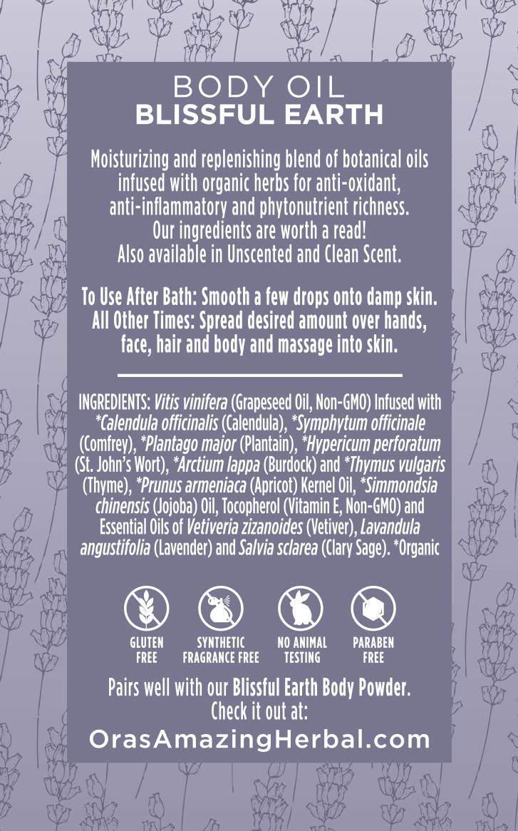 Body Oil for Women, After Shower Body Oil, and Bath Oil For Relaxation, Grapeseed Oil For Skin, Blissful Earth Essential Oil Scent with Lavender Vetiver and Clary Sage, Skin Care Oil, Ora's Amazing Herbal : Beauty