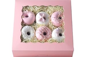 qiqee Auto-pop Up 30pcs Pie Box With Window 9x9x2.5 Inch Donut Pastry Boxes Pink Bakery Box