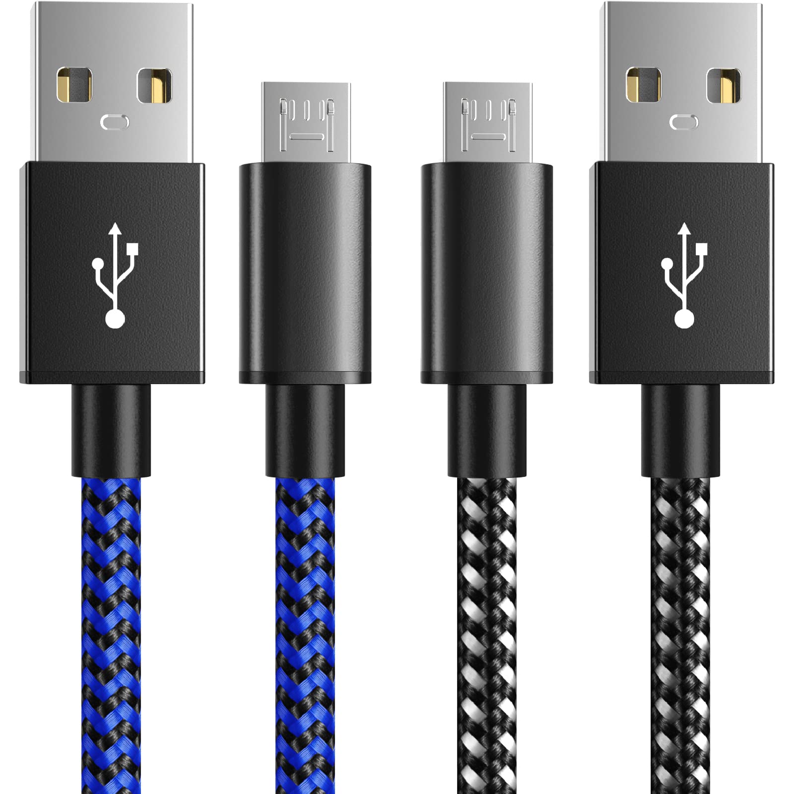 PS4 3M Nylon Braided Long Micro USB Charging Cable Sync Charger Lead, 2 Pack - Compatible for Sony Playstation 4, PS4 Slim/Pro, Xbox One/One S/X Controller