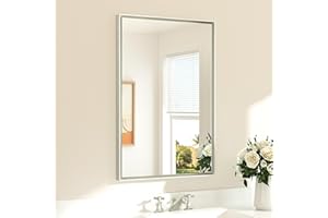TETOTE Brushed Nickel Vanity Mirror 24 x 36 Silver Beveled Rectangle Metal Bathroom Vanity Mirror for Over Sink, Tempered Gla