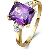 Yaresul Women's Purple Ring 925 Sterling Silver Amethyst Ring 14K Gold Plated Amethyst Engagement Ring February Birthstone Rings Prong Setting Cubic Zirconia Size 9
