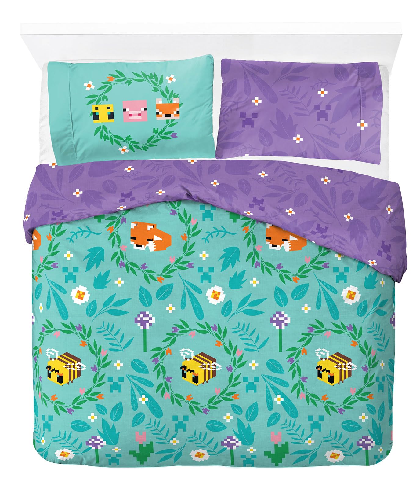 Jay Franco Minecraft Floral 100% Cotton Double Duvet Cover Set - Includes 50 x 70cm Pillowcase — image 1