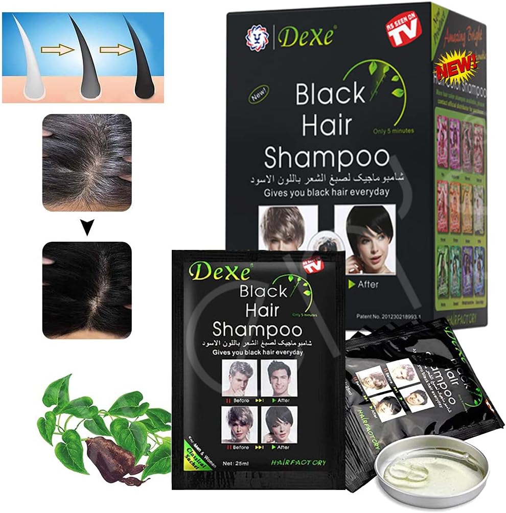 Dexe Black Hair Shampoo 10 PCS Instant Hair Dye Shampoo for Men and
