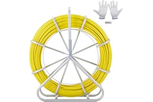 VEVOR Fish Tape Fiberglass, 600 ft, 5/16 in, Duct Rodder Fishtape Wire Puller, Cable Running Rod with Steel Reel Stand, 3 Pulling Heads, Fishing Tools for Walls and Electrical Conduit, Non-Conductive