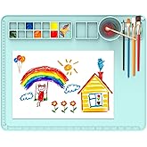 IYYI Silicone Painting Mat, 20"X16" Paint Mat with Cup, Siliocne Craft Pad for Clay, Watercolor Painting, Resin, Clay, Paint Pad with Raised Edge (Pale Blue)