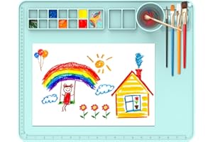 IYYI Silicone Painting Mat, 20"X16" Art Mat with Cup, Siliocne Mat for Crafts, Resin, Clay, Paint Mat with Raised Edge (Pale Green)