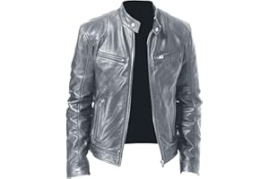 SWJGLITTR Men Slim Fit Motorcyle Leather Jacket Zip-Up Windbreaker Leather Jackets Lightweight PU Vintage Biker Coat