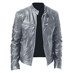 SWJGLITTR Men Slim Fit Motorcyle Leather Jacket