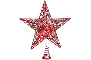 URATOT Glittered Christmas Tree Topper Metal Christmas Treetop Hallow Wire Star Topper for Christmas Home Decoration (8 inches, Red)