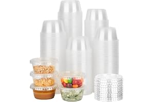 YEEHAW 2 oz 500 pack Jello Cups with Lids, Disposable Souffle Cups with Lids, Clear Portion Cups for Dipping Sauce, Salad Dressing, Samples, Meal Prep, and Condiment, Ideal for Lunch, Party to Go, Trips