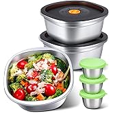 KTKUDY 3 Pack Stainless Steel Salad Bowls with Lids & Dressing Cups - 50 oz Leakproof Salad Containers for Meal Prep & Lunch To Go, Dishwasher Safe