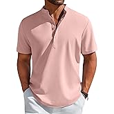 COOFANDY Men's Henley Shirt Short Sleeve Casual T-Shirt Summer Beach Hippie Henley Tee Shirt