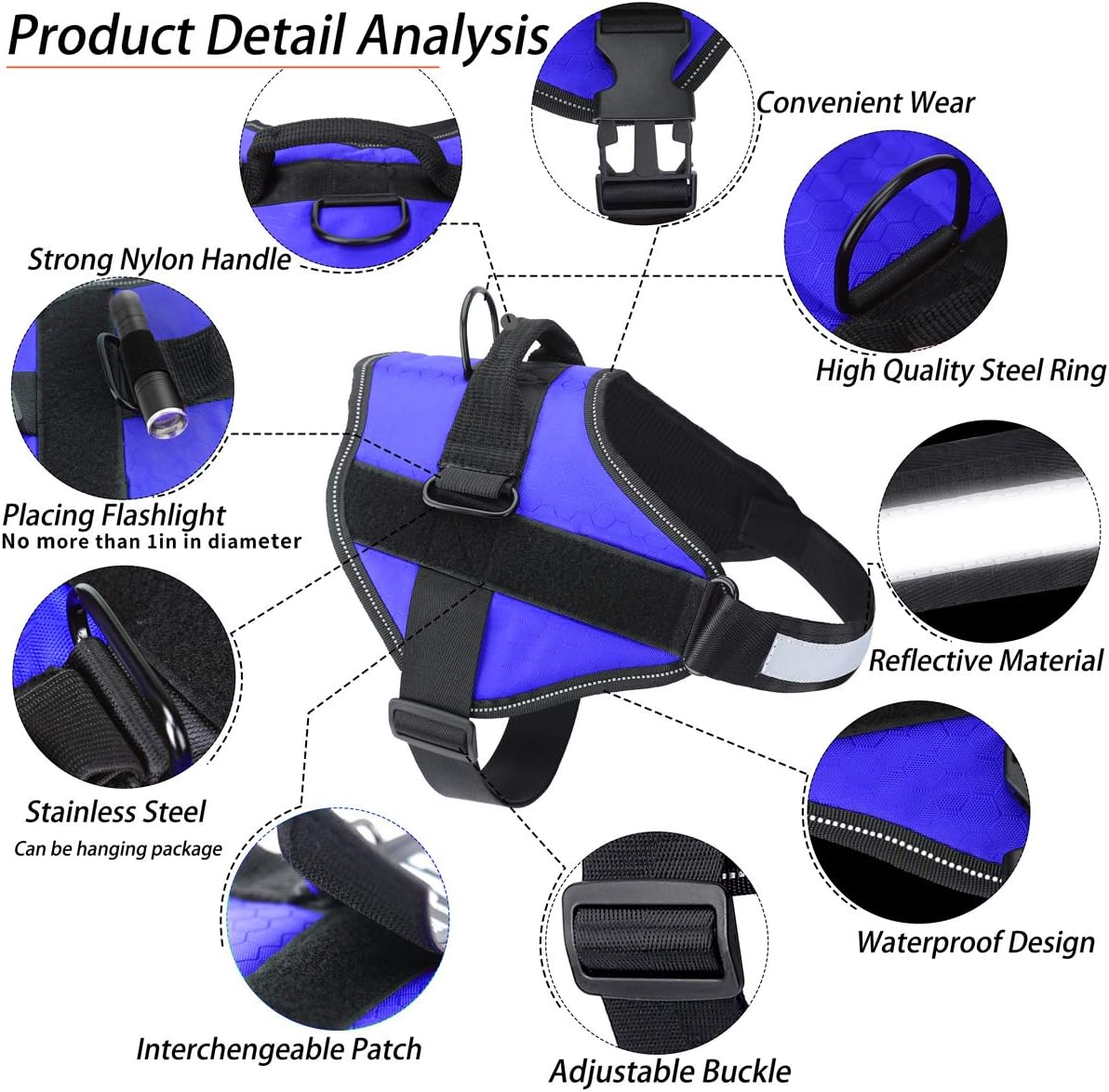 Belababy Soft No Pull Dog Harness Medium, Adjustable Assistance Service Dog Vest with Safety Buckle - Image 4