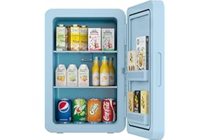 Kikihuose 22L/30Cans Mini Fridge for Bedroom, 12v DC Portable Cooler & Warmer, Mini Refrigerator with Glass Front, for Car Office Desk & Dorm Room Food Beverage Skincare Beauty & Makeup (Blue)