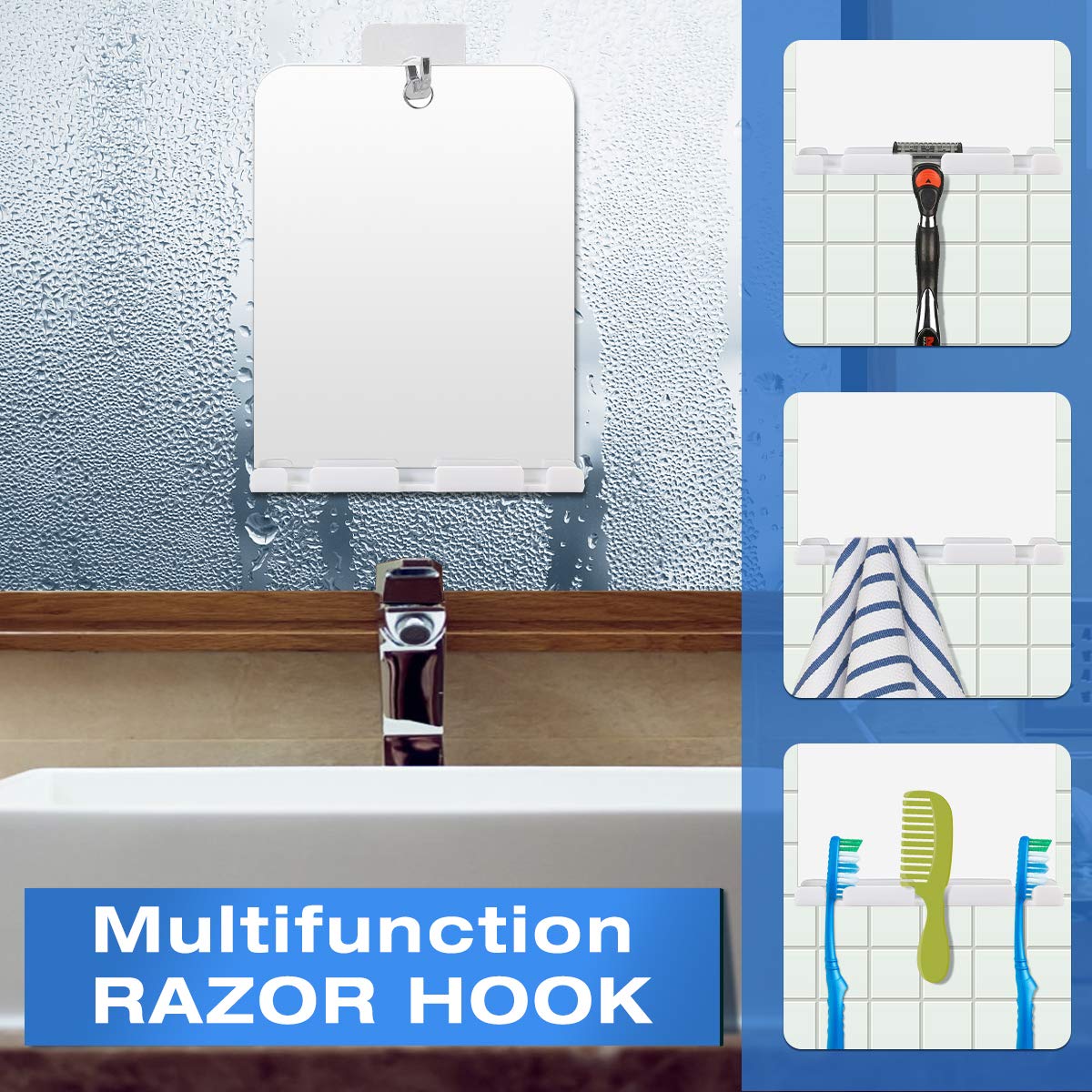 Fogless Shower Mirror, Anti Fog With Shaver holder square Bathroom Shaving Mirror, Fog-Free Wall Hanging Mirror for Bathroom Home Traveling : Beauty