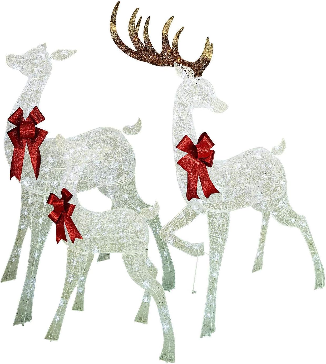 Everstar 3pc LED Christmas Holiday Lighted Twinkling Crystal Iced Deer Family Yard Decor
