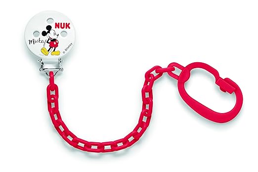 NUK 10256312 Disney Mickey Mouse Saugerkette, mit Clip zur sicheren Befestigung des Schnullers an Baby‘s Kleidung, 1 Stück, F