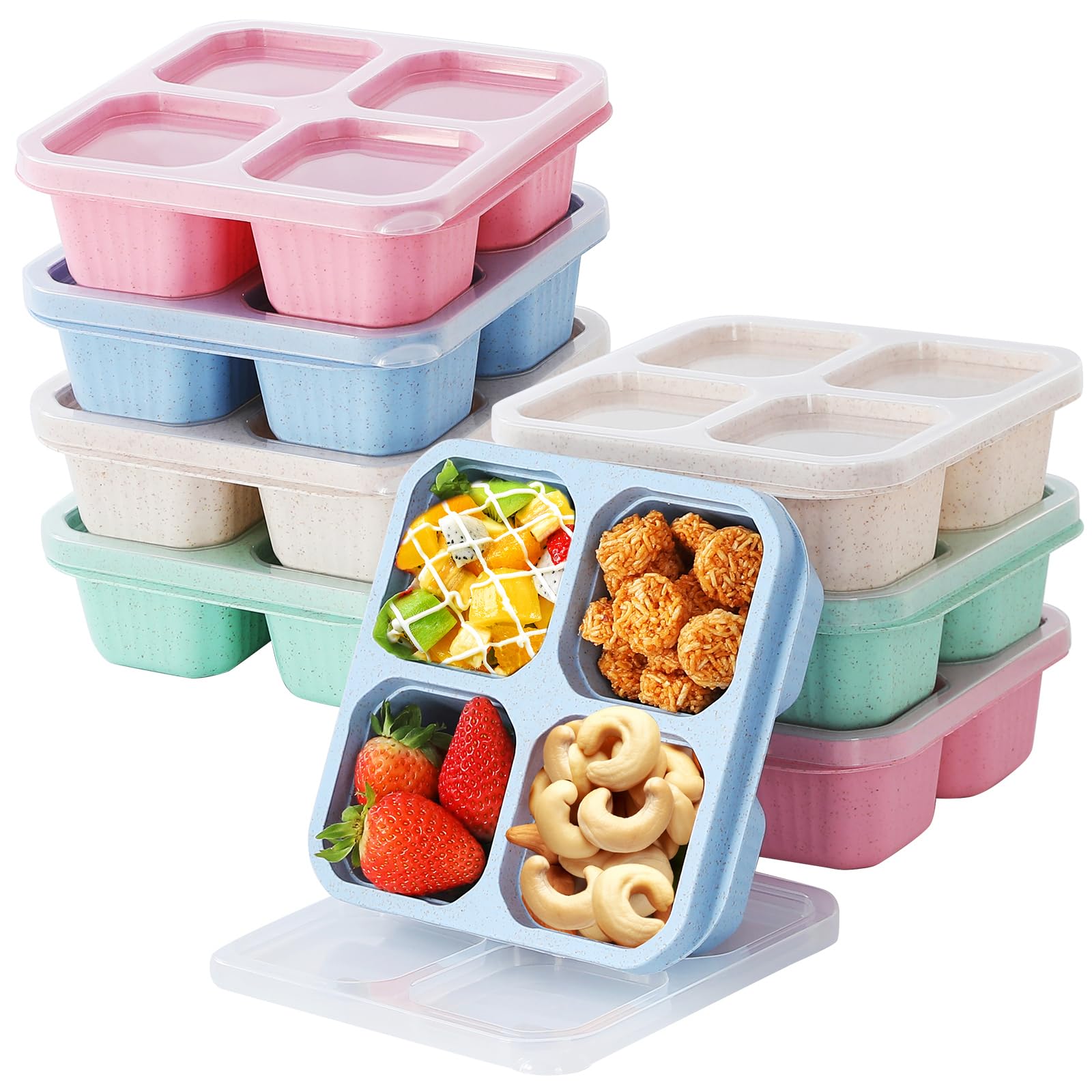 Photo 1 of buluker 8 Pack Bento Snack Containers Set? 4 Compartment Food Storage Containers ?Wheat Straw Meal Prep Lunch Box ?Plastic Food Storage container, Microwave and Dishwasher Safe (8pack?4colour)