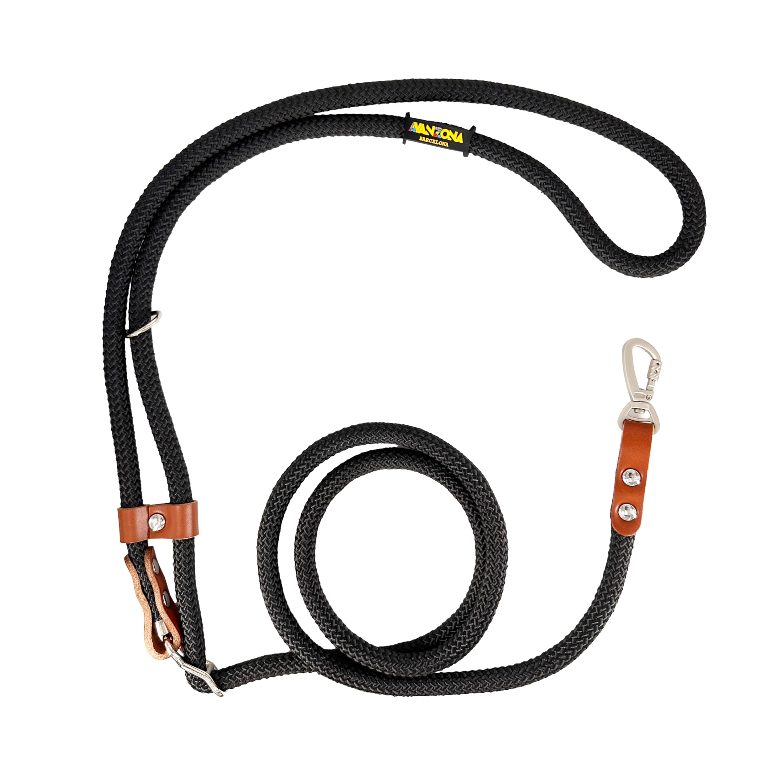 Dog Leash, Hands-Free, Adjustable, Handmade in Spain, for Small, Medium and Large Dogs. Black & Cognac.