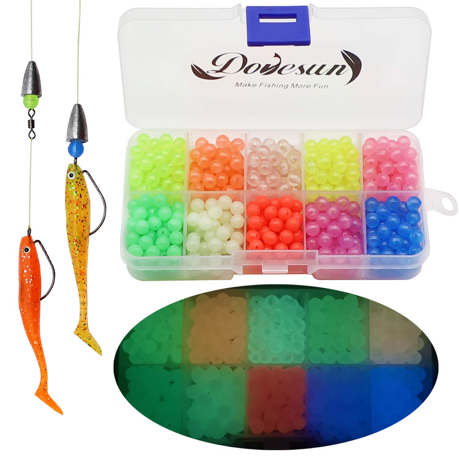 Dovesun Fishing Beads Assorted Beads Fishing Bait Eggs 10 Colors A-Glow in Dark 0.24in(600pcs)
