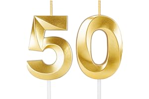 ROYOROYI 50th Birthday Candles for Cake,Gold Number Candles for Happy Birthday Cake Toppers,Birthday Decorations for Her Him Party Anniversary Wedding