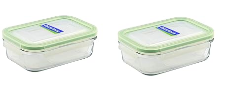 GLASSLOCK (2X MCRB-040, 2X 400ml Rechteckige Vorratsdosen aus temperiertem Glas - Mikrowellen Typ