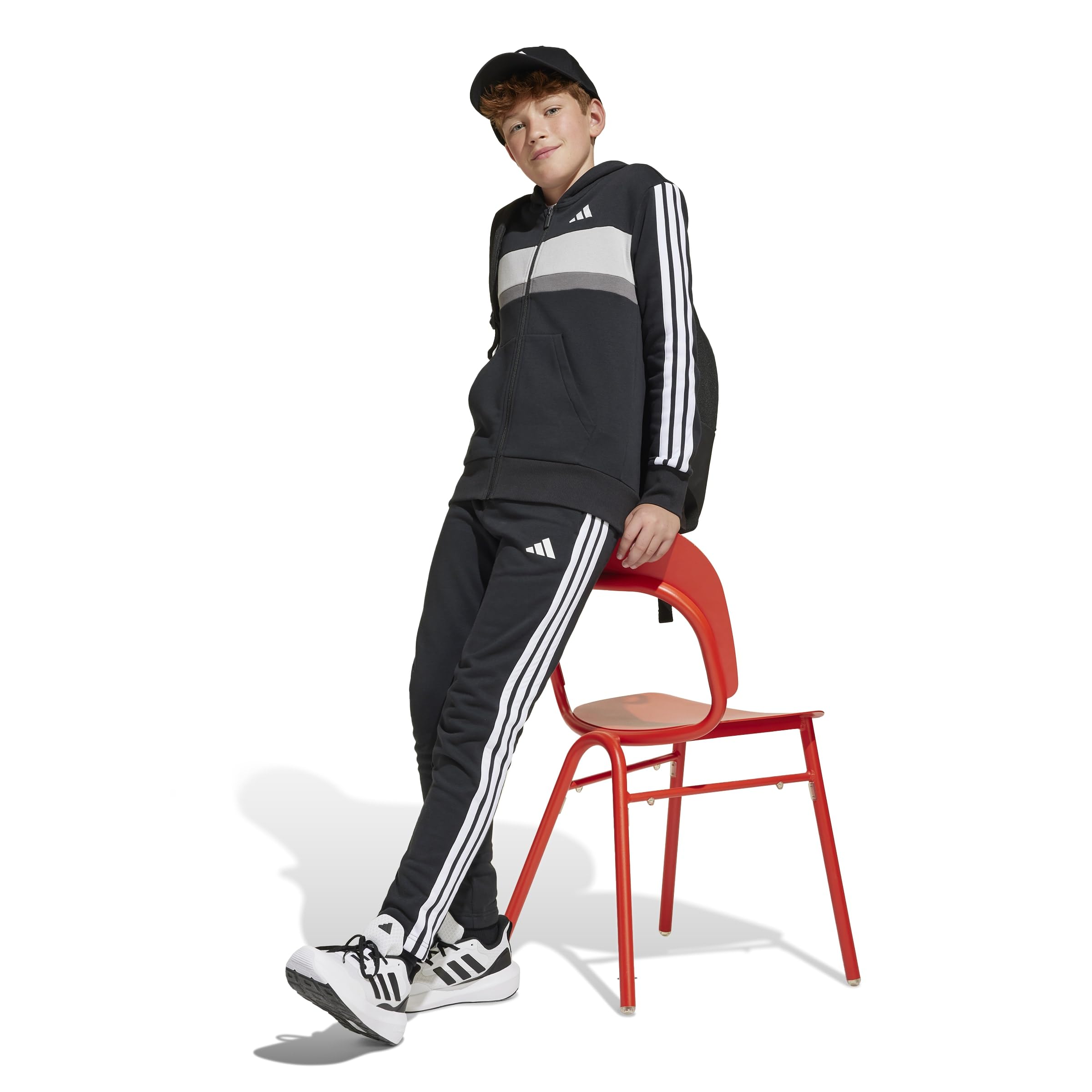 adidas Unisex Kinder Seasonal Essentials Tiberio 3 Stripes Fleece Track Suit, black/white/grey two, 15-16 Years 6