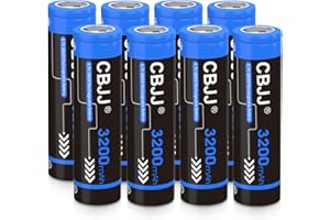 CBJJ 3.7 Volt 18650 Rechargeable Battery 3200mAh 18650 Battery Flat Top 18650 3.7V Battery for Flashlight, Headlamp (8 Pack, Blue)