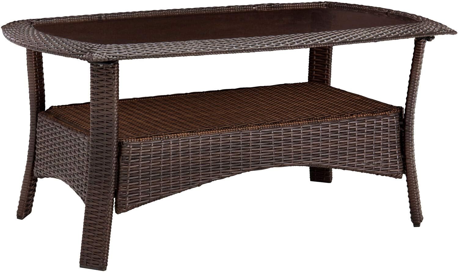 Hanover STRATHMERE1PC-TBL Tempered Glass Tabletop Strathmere 25-in. x 41-in. Woven Patio Coffee Table, Brown : Garden & Outdoor