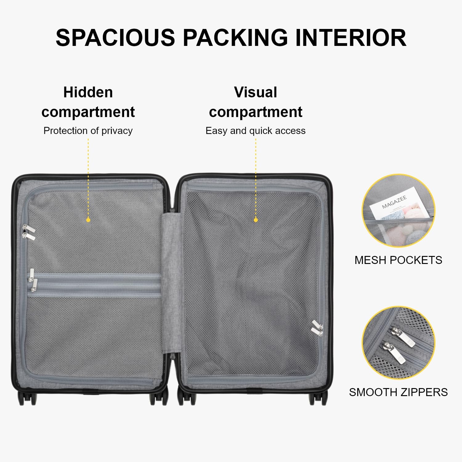 LEVEL8 Hard Shell Carry on Luggage Airline Approved, Carry-on Suitcases with Wheels, Lightweight Luminous Textured Hardside Travel Bag with Tsa Lock, 20 Inch, Black