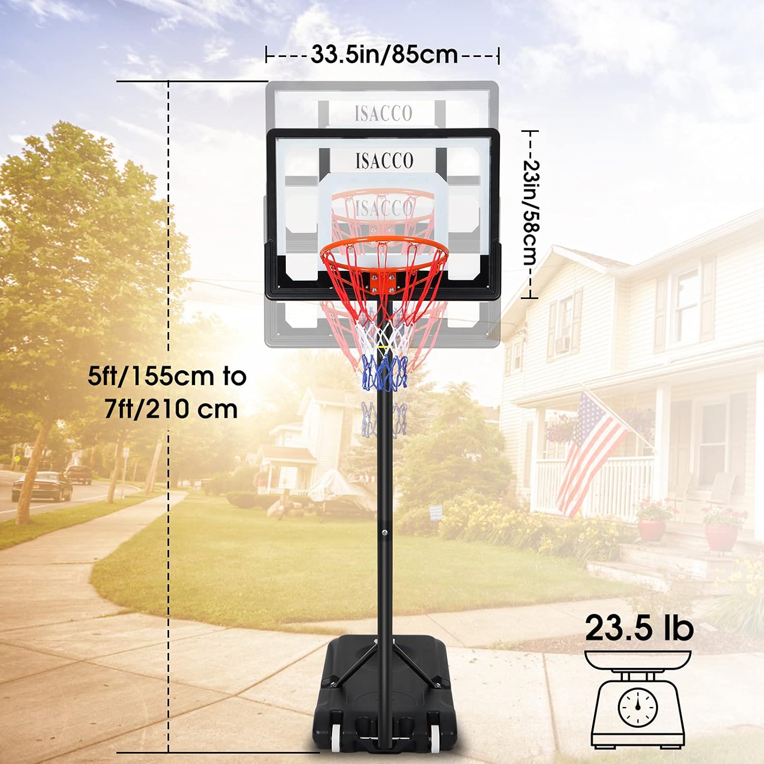 Basketball Hoop, Isacco Portable Basketball Hoop & Goal Basketball System Basketball Equipment, Adjustable Basketball Backboard Rim : Sports & Outdoors