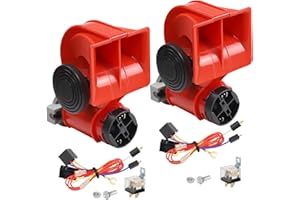 CAIRHORNCE 2 PCS Train Horn Air Horn for Truck, 12V 150db Super Loud Train Horn for Car, Electric Snail Car Horn with Compressor truck horn for Any 12V Vehicles Trains Boats Trucks Motorcycles（Red）