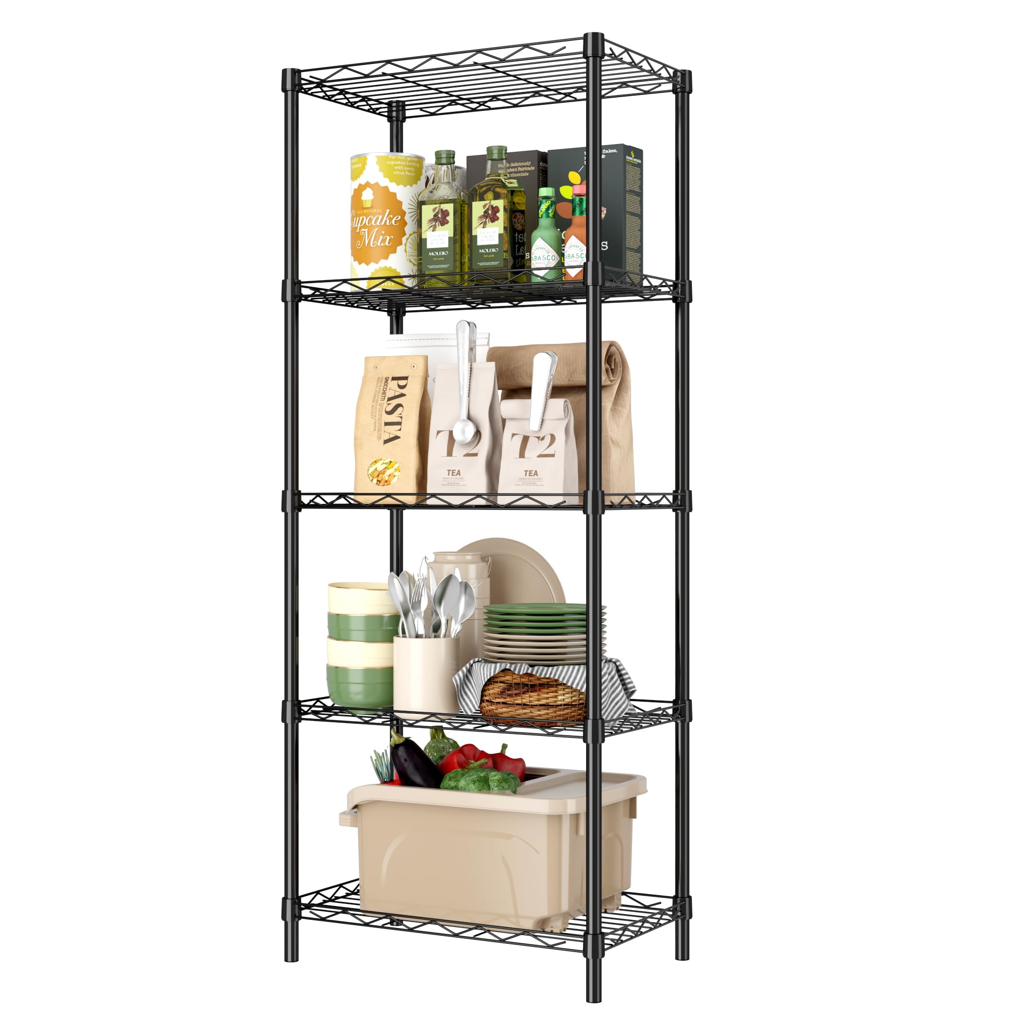 Photo 1 of HOMEFORT 5-Tier Wire Shelving 5 Shelves Unit Metal Storage Rack Durable Organizer Perfect for Pantry Closet Kitchen Laundry Organization in Black, 16.5" W x 11.4" D x 47" H