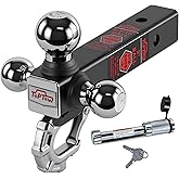 TOPTOW Trailer Hitch Tri-Ball Hitch with Hook, Triple Tow Balls, 2-inch Shank, Multi-fit for 2 inch Trailer Hitch Receiver, 5/8" Hitch Lock Included